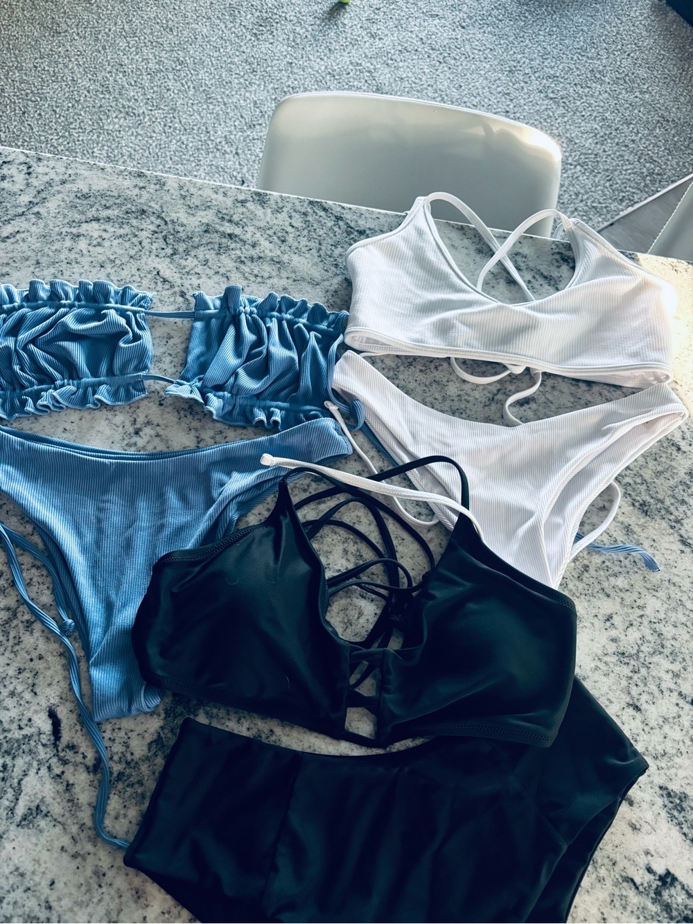 Bikini Set Bundle: Dusty Blue, White, and Black Bikini Set Bundle - Small